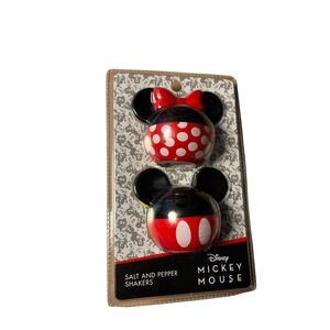NWT! Disney Mickey and Minnie Mouse‎ Salt Pepper Shaker Set Red Black Polka Dot